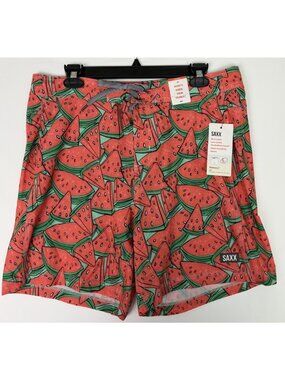 Saxx Size 34 Betawave 7" inseam 2N1  Shorts Swim Trunks Lined Watermelon Print